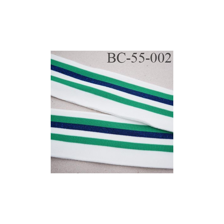 Bord-Côte 55 mm bord cote jersey maille  synthétique couleur naturel  vert et bleu marine pailleté largeur 55 mm longueur 130 cm