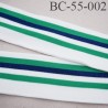Bord-Côte 55 mm bord cote jersey maille synthétique couleur naturel vert et bleu marine pailleté largeur 55 mm longueur 130 cm