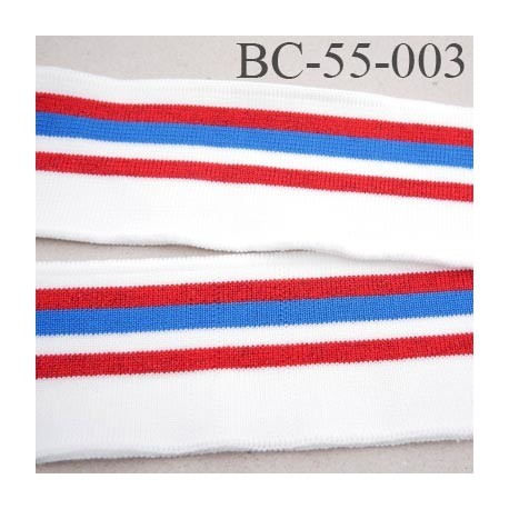 Bord-Côte 55 mm bord cote jersey maille synthétique couleur naturel bleu et rouge largeur 55 mm longueur 125 cm