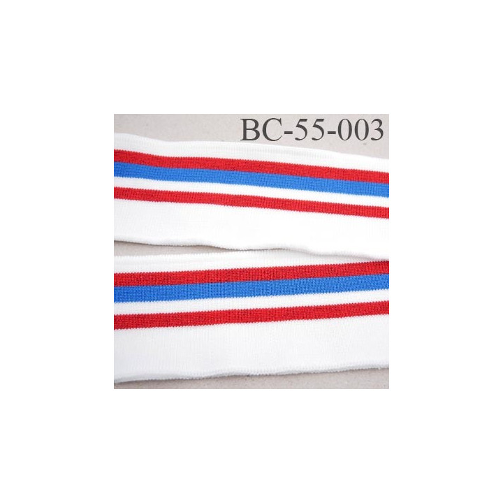Bord-Côte 55 mm bord cote jersey maille  synthétique couleur naturel  bleu et rouge largeur 55 mm longueur 125 cm