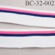 Bord-Côte 32 mm bord cote jersey maille synthétique couleur naturel rose et bleu marine pailleté largeur 32 mm longueur 125 cm