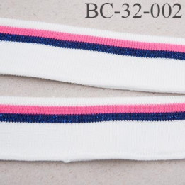 Bord-Côte 32 mm bord cote jersey maille  synthétique couleur naturel rose et bleu marine pailleté largeur 32 mm longueur 125 cm