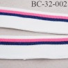 Bord-Côte 32 mm bord cote jersey maille synthétique couleur naturel rose et bleu marine pailleté largeur 32 mm longueur 125 cm