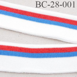 Bord-Côte 28 mm bord cote jersey maille  synthétique couleur naturel  bleu rouge pailleté largeur 28 mm longueur 125 cm
