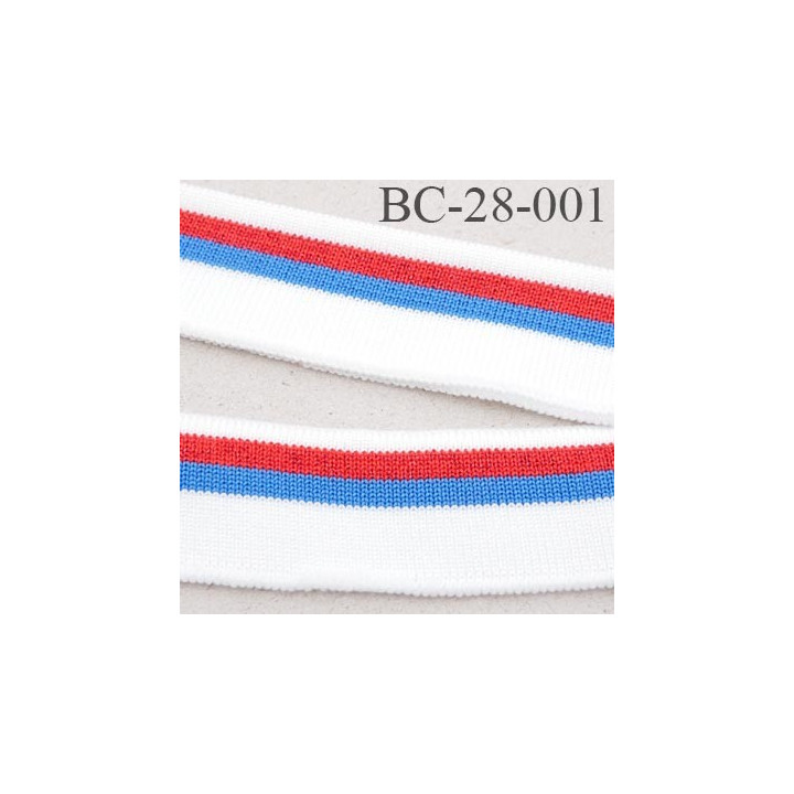 Bord-Côte 28 mm bord cote jersey maille  synthétique couleur naturel  bleu rouge pailleté largeur 28 mm longueur 125 cm