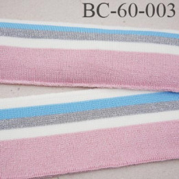 Bord-Côte 60 mm bord cote jersey maille  synthétique couleur  naturel  bleu rose et gris pailleté largeur 60 mm longueur 125 cm