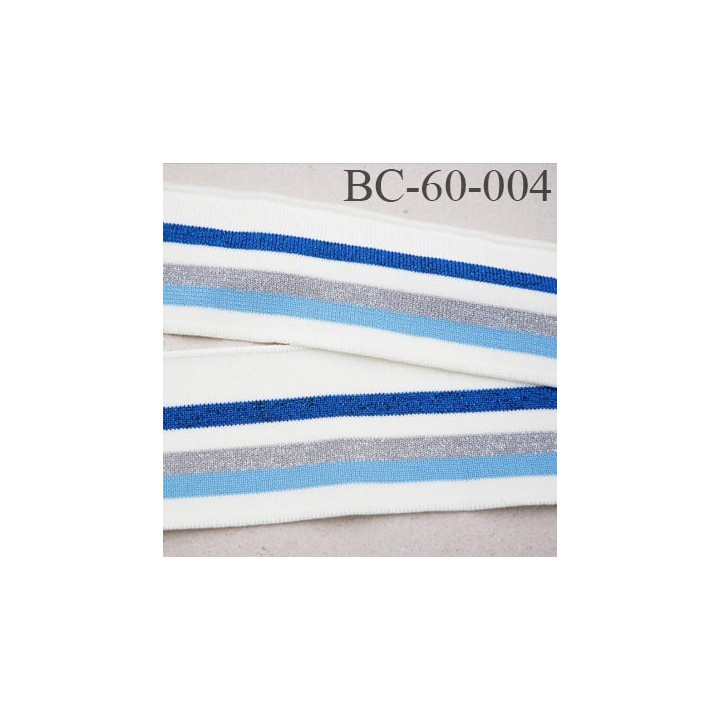 Bord-Côte 60 mm bord cote jersey maille synthétique couleur naturel bleu gris bleu marine pailleté largeur 60 mm longueur 123 cm