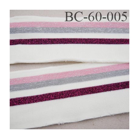 Bord-Côte 60 mm bord cote jersey maille synthétique couleur naturel bordeaux gris et rose pailleté largeur 60 mm longueur 133 cm