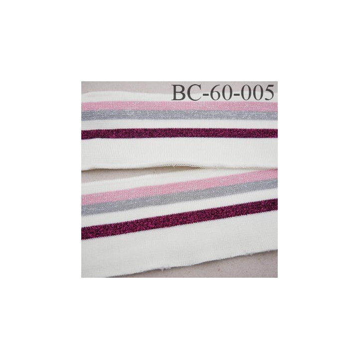 Bord-Côte 60 mm bord cote jersey maille synthétique couleur naturel bordeaux gris et rose pailleté largeur 60 mm longueur 133 cm