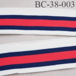 Bord-Côte 38 mm bord cote jersey maille  synthétique couleur rouge naturel et bleu marine largeur 38 mm longueur 122 cm
