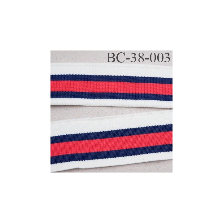 Bord-Côte 38 mm bord cote jersey maille  synthétique couleur rouge naturel et bleu marine largeur 38 mm longueur 122 cm