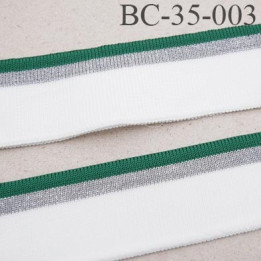 Bord-Côte 35 mm bord cote jersey maille  synthétique couleur naturel vert et argent pailleté largeur 35 mm longueur 110