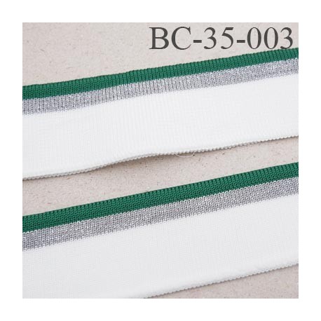 Bord-Côte 35 mm bord cote jersey maille synthétique couleur naturel vert et argent pailleté largeur 35 mm longueur 110