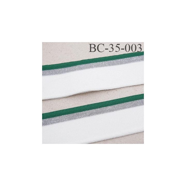 Bord-Côte 35 mm bord cote jersey maille  synthétique couleur naturel vert et argent pailleté largeur 35 mm longueur 110