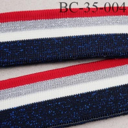 Bord-Côte 35 mm bord cote jersey maille synthétique couleur naturel rouge argent  bleu  pailleté largeur 35 mm longueur 122