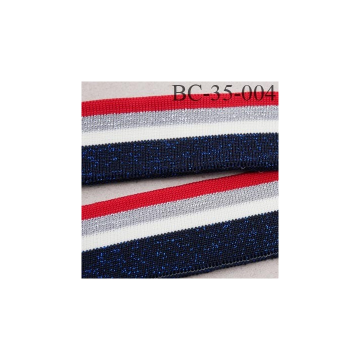Bord-Côte 35 mm bord cote jersey maille synthétique couleur naturel rouge argent  bleu  pailleté largeur 35 mm longueur 122