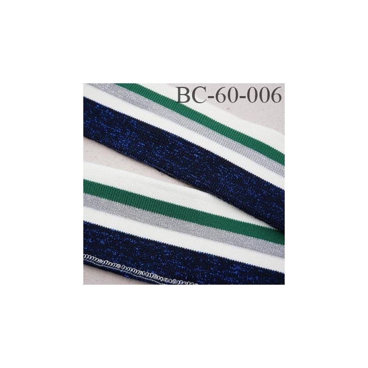 Bord-Côte 60 mm bord cote jersey maille synthétique couleur naturel vert et gris bleu pailleté largeur 60 mm longueur 122 cm