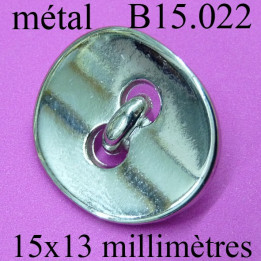 bouton 15 mm en métal chromé  brillant  2 trous diamètre 15 millimètres