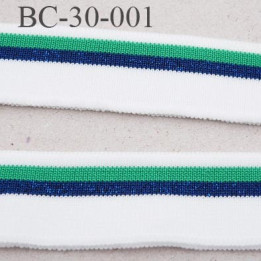 Bord-Côte 30 mm bord cote jersey maille  synthétique couleur naturel vert et bleu marine largeur 30 mm longueur 130 cm