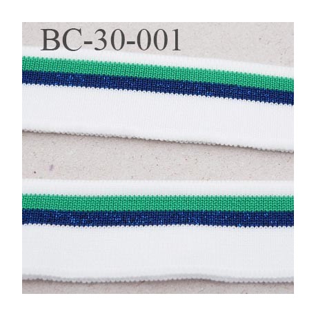 Bord-Côte 30 mm bord cote jersey maille synthétique couleur naturel vert et bleu marine largeur 30 mm longueur 130 cm
