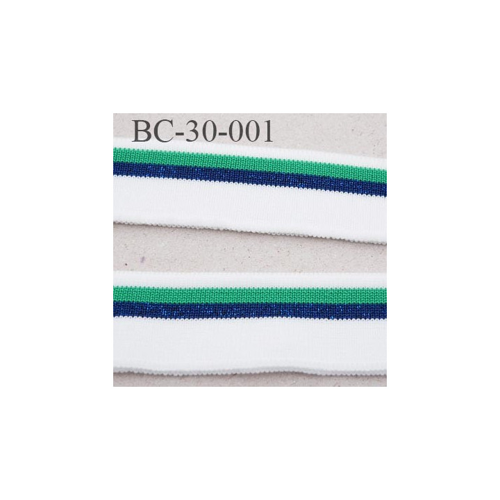 Bord-Côte 30 mm bord cote jersey maille  synthétique couleur naturel vert et bleu marine largeur 30 mm longueur 130 cm
