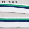 Bord-Côte 30 mm bord cote jersey maille synthétique couleur naturel vert et bleu marine largeur 30 mm longueur 130 cm