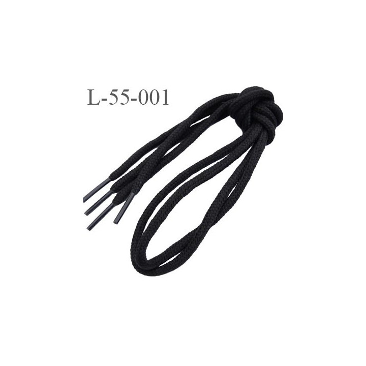 Lacet rond 50 cm couleur noir diamètre 3 mm longueur 55 cm embout gainé  plastique transparent prix pour une paire