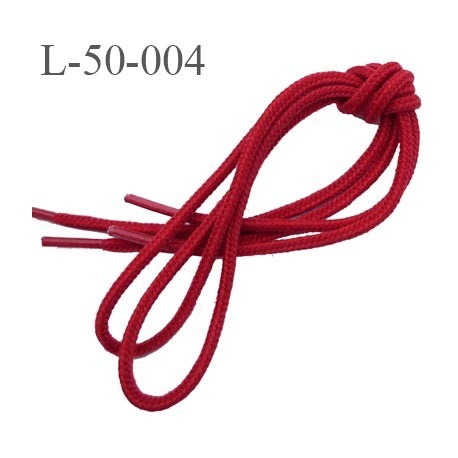 Lacet rond 50 cm couleur rouge diamètre 3 mm longueur 50 cm embout gainé plastique transparent prix pour une paire