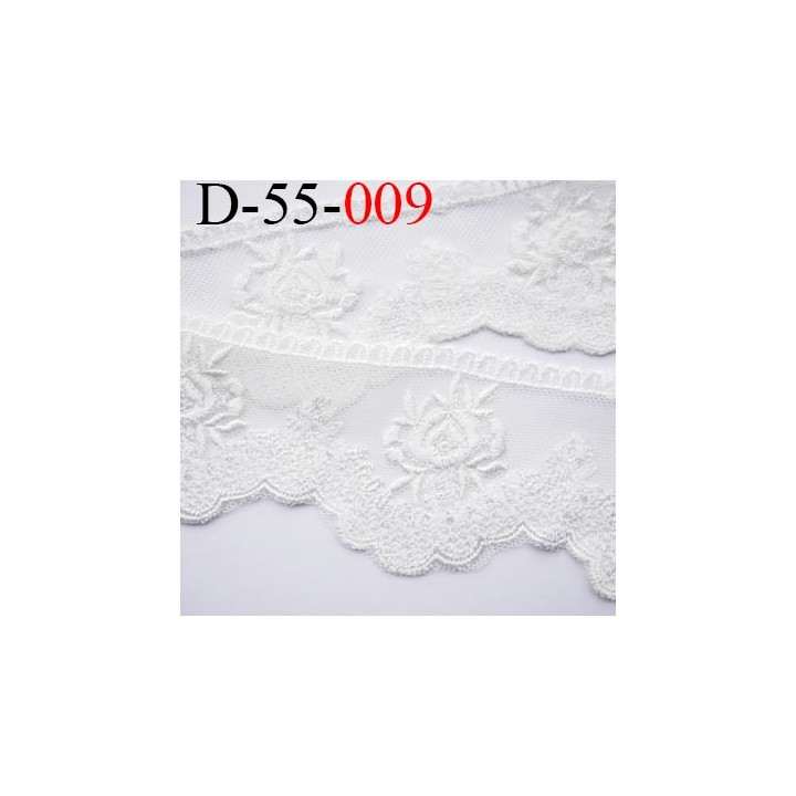 Dentelle 55 mm synthétique brodé couleur naturel écru motif fleur largeur 55 mm prix au mètre