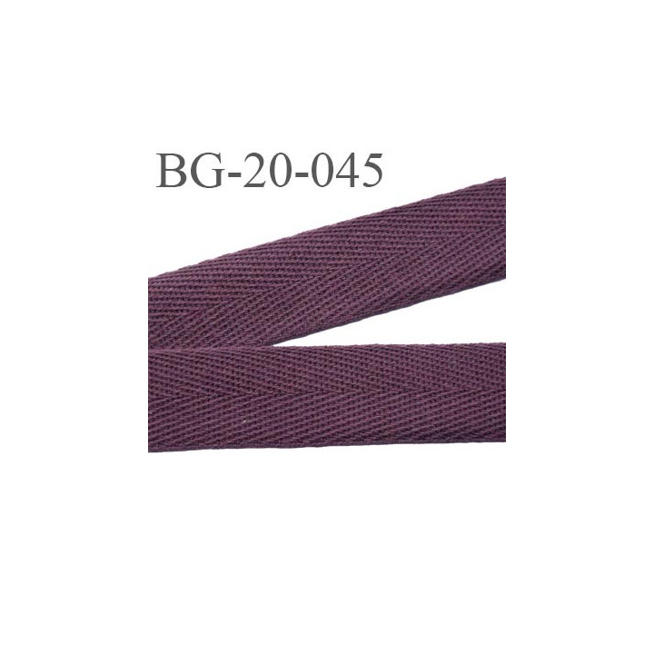 Biais sergé 20 mm 100 % coton couleur prune ou lie de vin largeur 20 mm  souple et très doux prix au mètre
