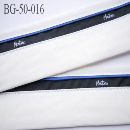 galon ruban 50 mm ganse réhausse couleur écru noir et bleu inscription Montana haut de gamme prix au mètre