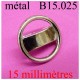 bouton 15 mm en métal chromé brillant accroche avec un anneau diamètre 15 millimètres