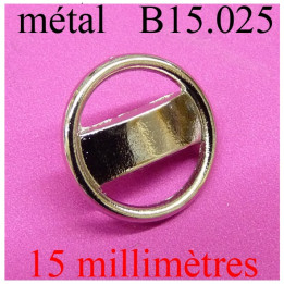 bouton 15 mm en métal  chromé  brillant  accroche avec un anneau diamètre 15 millimètres