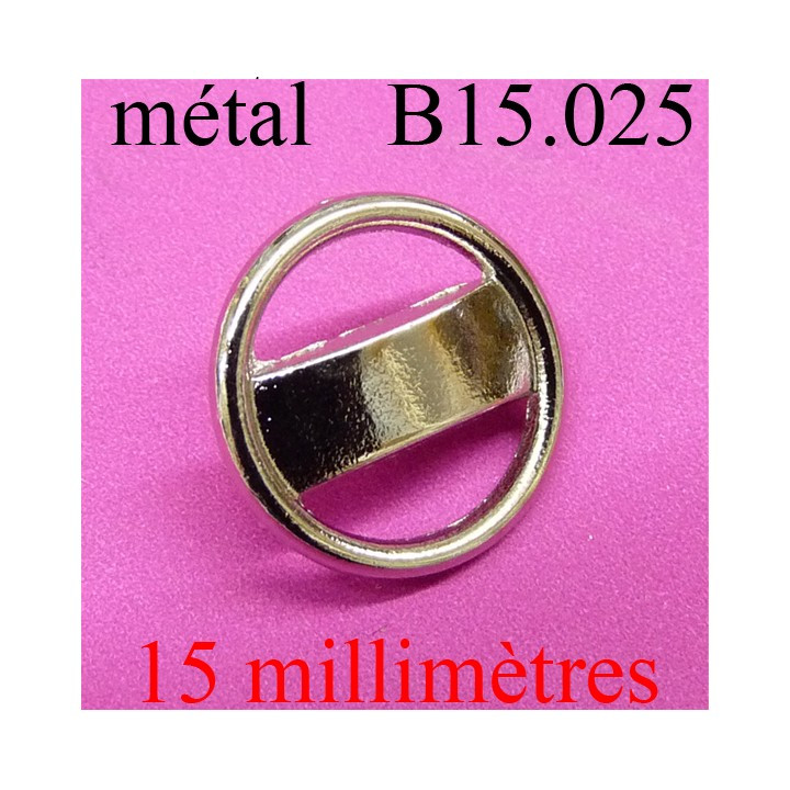 bouton 15 mm en métal  chromé  brillant  accroche avec un anneau diamètre 15 millimètres