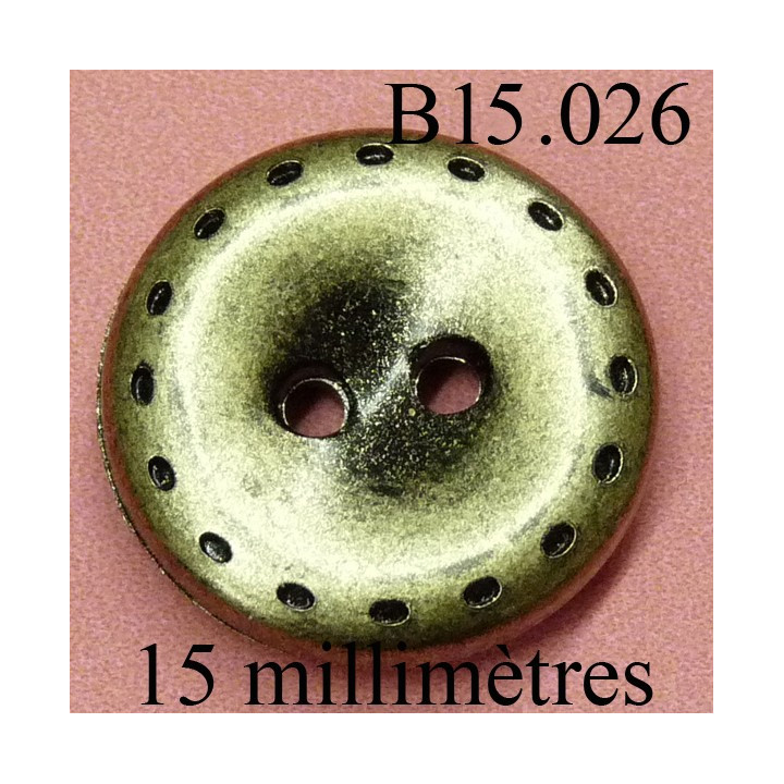 bouton 15 mm couleur doré avec dans les trous incrustation de peinture noir 2 trous diamètre 15 millimètres