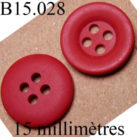 bouton 15 mm couleur rouge mat 4 trous diamètre 15 millimètres