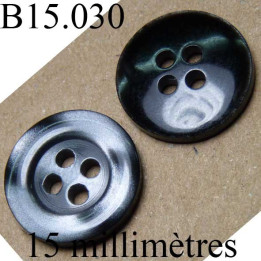 bouton 15 mm   couleur gris marbré brillant d'une face et noir brillant pour la 2 face 4 trous diamètre 15 millimètres