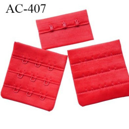 Agrafe attache 55 mm  de soutien gorge 3 rangés 3 crochets largeur 51 mm hauteur 53 mm couleur rouge vif