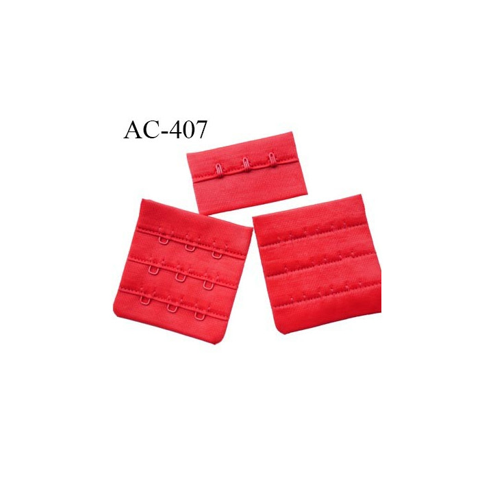 Agrafe attache 55 mm  de soutien gorge 3 rangés 3 crochets largeur 51 mm hauteur 53 mm couleur rouge vif
