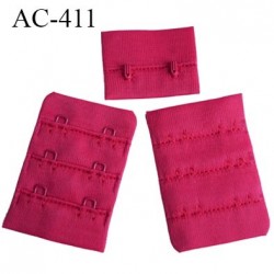 Agrafe attache 55 mm de soutien gorge 3 rangés 2 crochets largeur 38 mm hauteur 55 mm couleur framboise