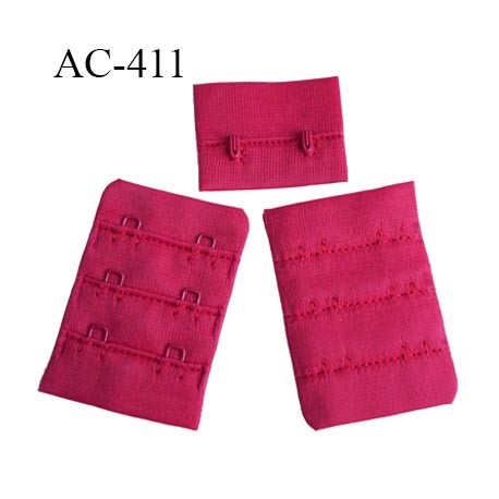 Agrafe attache 55 mm rallonge extension de soutien gorge 2 rangés 2 crochets largeur 38 mm hauteur 55 mm couleur framboise