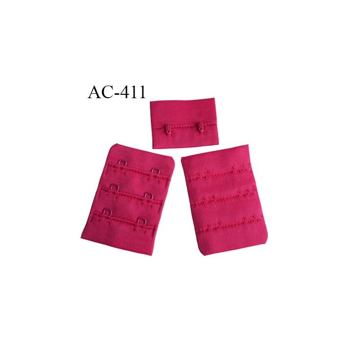 Agrafe attache 55 mm rallonge extension de soutien gorge 2 rangés 2 crochets largeur 38 mm hauteur 55 mm couleur framboise