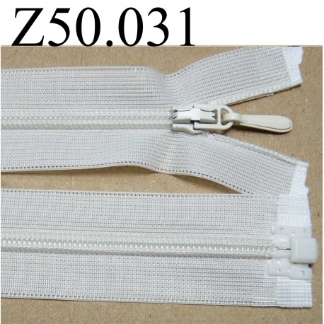 fermeture éclair longueur 50 cm invisible couleur blanc cassé crème séparable zip nylon largeur 2.5 cm
