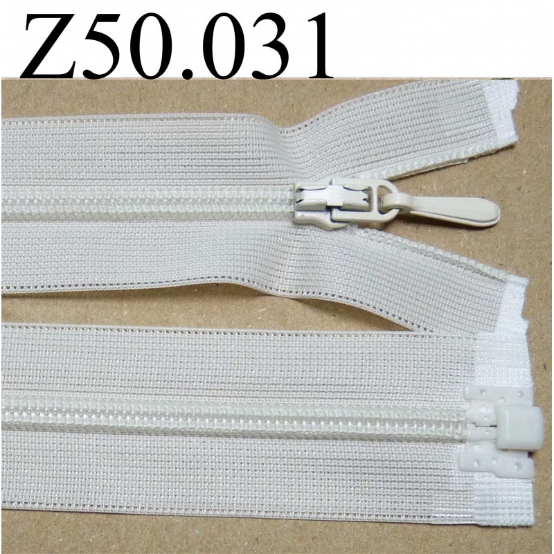 fermeture zip longueur 50 cm invisible couleur blanc cassé crème séparable  zip nylon largeur 2.5 cm