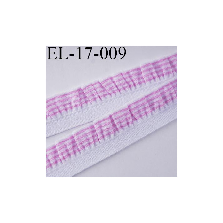 Elastique froufrou picot largeur 17 mm largeur de bande 6 mm + fronce 11 mm couleur blanc et rose prix au mètre