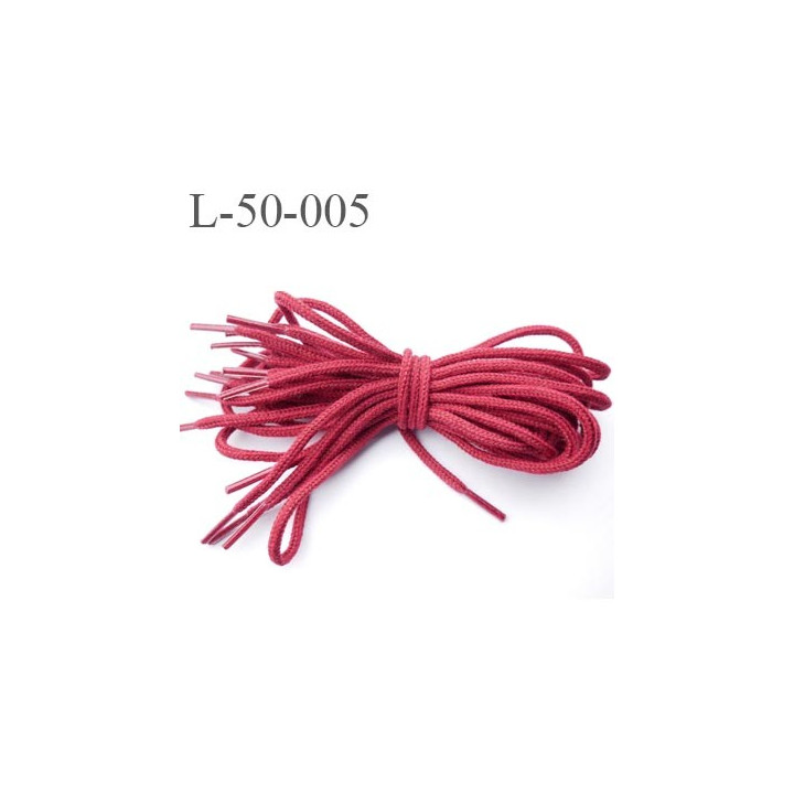 Lacet rond 50 cm couleur Bordeaux Framboise diamètre 3 mm longueur 50 cm embout gainé plastique transparent prix pour une paire