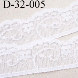 Dentelle 32 mm synthétique couleur blanc motif fleur