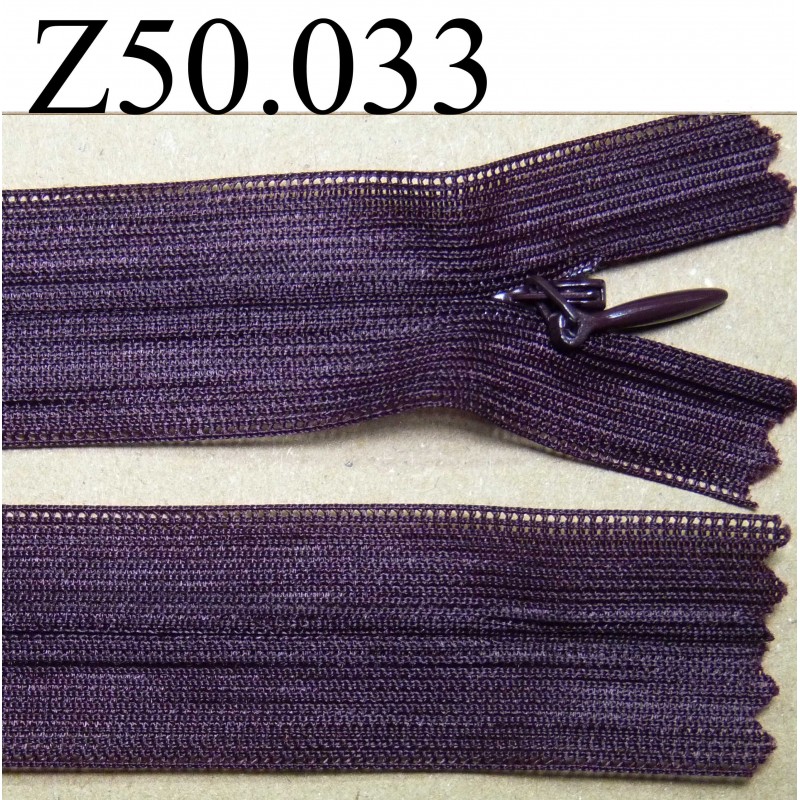 fermeture zip longueur 50 cm invisible couleur prune non séparable