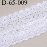 dentelle crochet 65 mm coton largeur 65 mm couleur blanc avec bande ecru de 15 mm et petites perles vendue au mètre