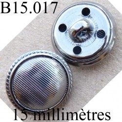 bouton 15 mm couleur cromé avec incrustation noir accroche avec un anneau diamètre 15 millimètres